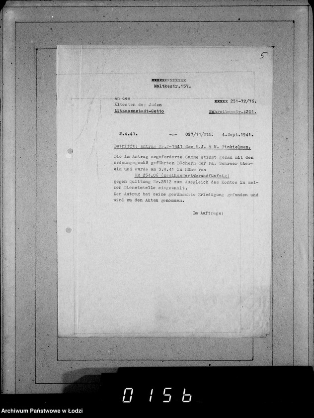 Obraz 9 z jednostki "J 1541-1560 [Wnioski Żydów z Getta o zwrot należności za towar wzięty na kredyt]"