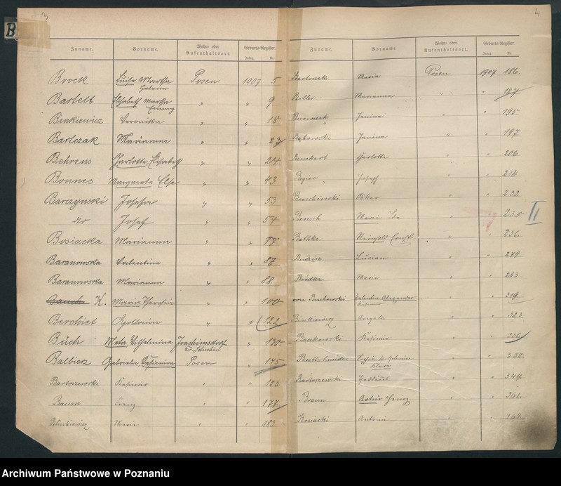 Obraz 4 z jednostki "Spis alfabetyczny urodzeń za 1907"