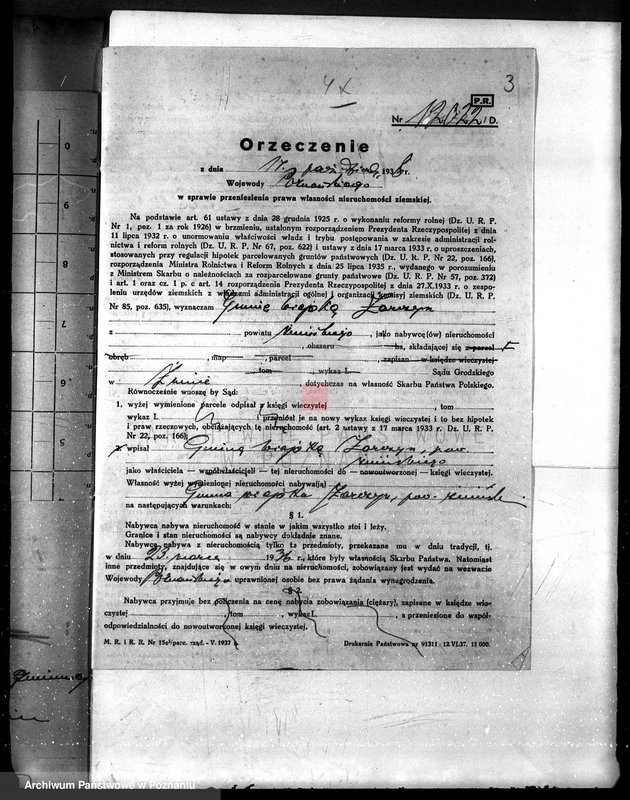 Obraz 7 z jednostki "Przewłaszczenie ziem dotacyjnych w gminie Żar czyn powiatu żnińskiego"