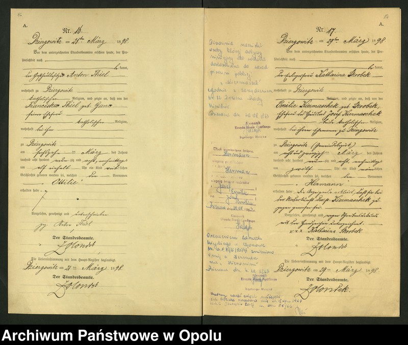 Obraz 12 z jednostki "Urząd Stanu Cywilnego Dziergowice Księga urodzeń rok 1898-99"