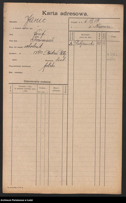 Obraz 13 z jednostki "[Spis ludności Łodzi] Janic - Janiszczak"