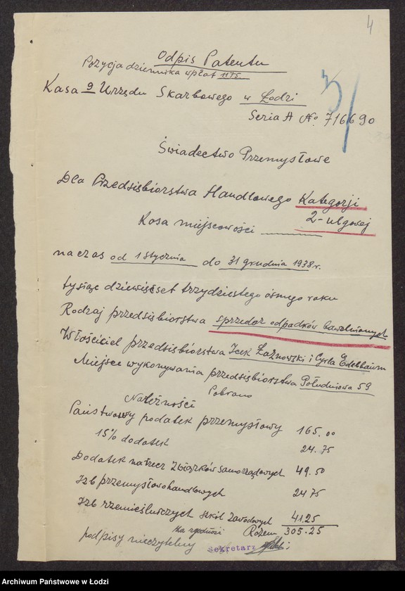 Obraz 6 z jednostki "Icek Łaznowski, Cyrla Edelbaum- sprzedaż odpadków bawełnianych"