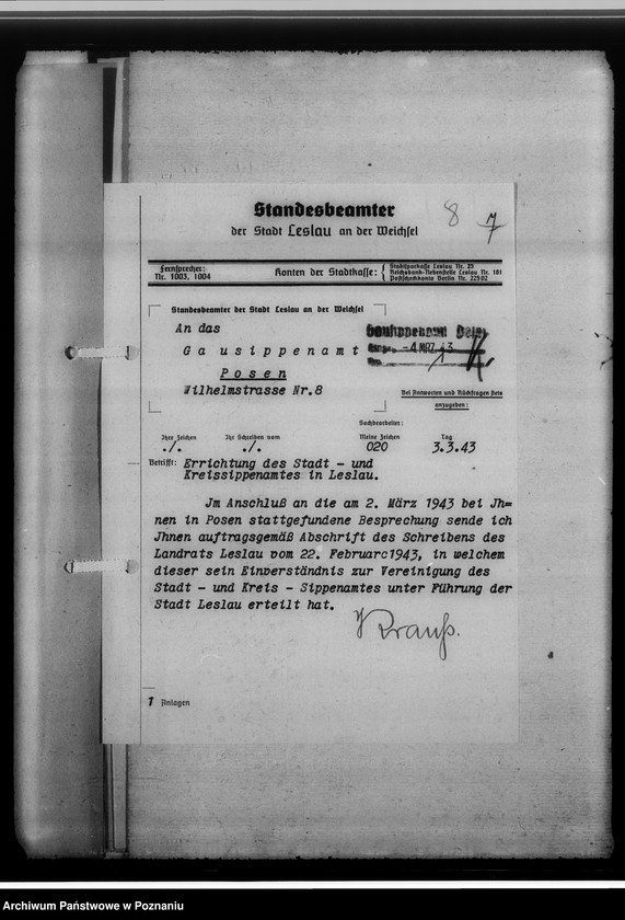 Obraz 12 z jednostki "[Korespondencja w sprawach organizacyjnych]- Sippenamt für Stadt- und Landkreis Leslau [Włocławek, województwo bydgoskie]"