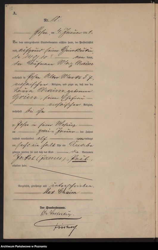 Obraz 19 z jednostki "Księga miejscowa urodzeń tom I [Rejestr główny urodzeń]"