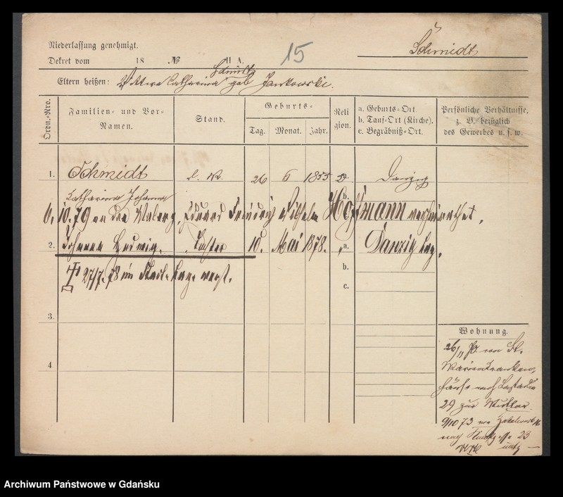 image.from.unit.number "Karty meldunkowe: Schmidt Karoline - Schmidt Nicolaus"