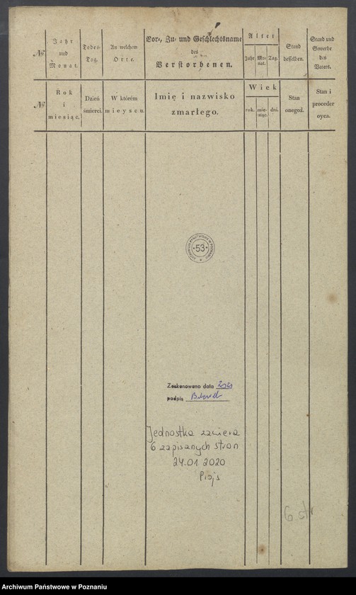Obraz 6 z jednostki "Duplikat des Sterberegisters"