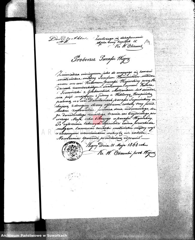 Obraz 18 z jednostki "Annexa do Akt Zaślubionych parafii Sejneńskiej z roku 1868 r."