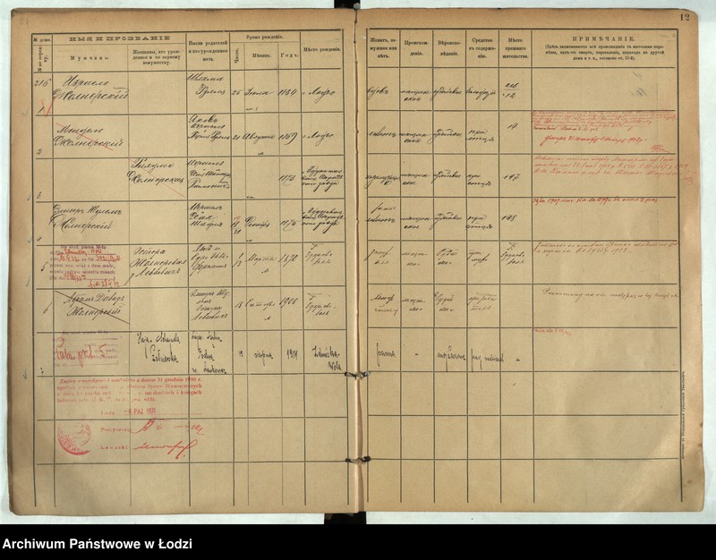 Obraz 13 z jednostki "[Księga ludności stałej m. Łodzi guberni piotrkowskiej nr domu 216-221]"