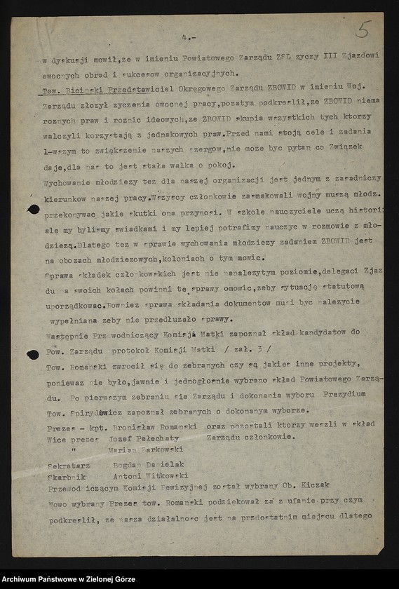 image.from.unit.number "Oddział Powiatowy ZBoWiD w Sulęcinie. Protokół z III Zjazdu Oddziału Powiatowego ZBoWiD z 25 czerwca 1961 r."