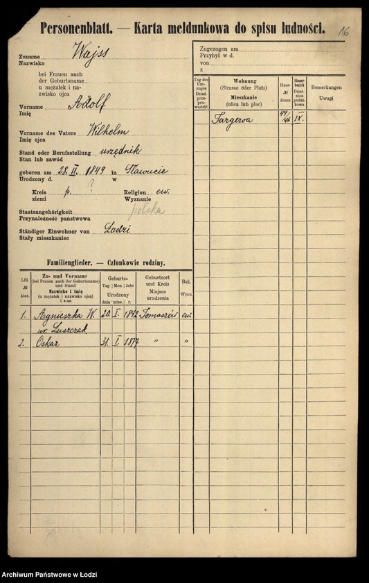 Obraz 18 z jednostki "[Spis ludności Łodzi] Wajs - Wajsbard"