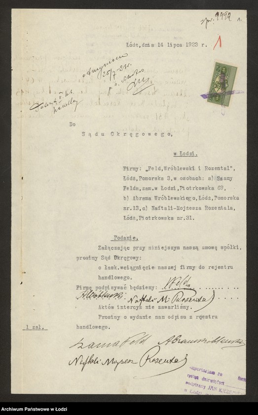 Obraz 3 z jednostki "Feld, Wróblewski i Rozental – kupno i sprzedaż towarów manufakturowych"