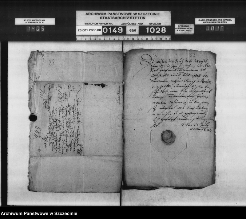 image.from.unit.number "Arnd von d. osten zu Kapelle / Jakob Brauer, Pastor in Trient: Nachlass- Streitigkeiten."