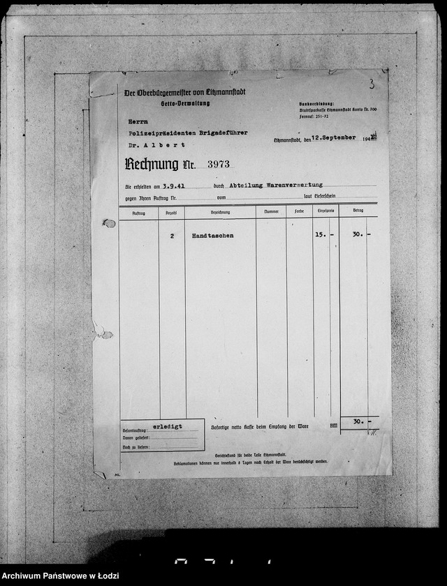 Obraz 7 z jednostki "Einnahme Anweisungen. [Sprzedaż przedmiotów skonfiskowanych]"