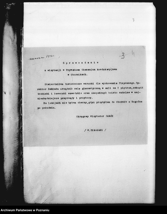 Obraz 7 z jednostki "Prywatne Gimnazjum Koedukacyjne- Oborniki [protokoły z wizytacji]"