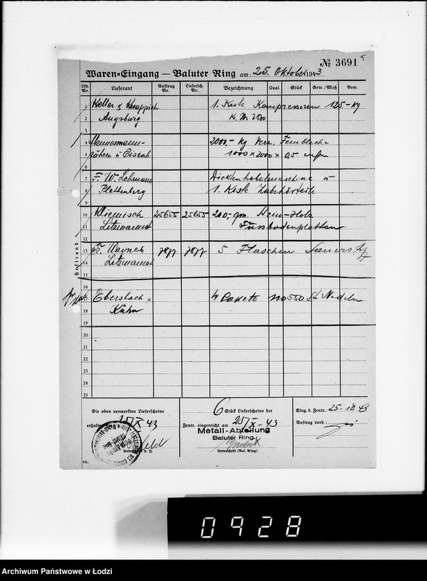 Obraz 9 z jednostki "Wareneingangsmeldungen. [Getto - Bałucki Rynek]"