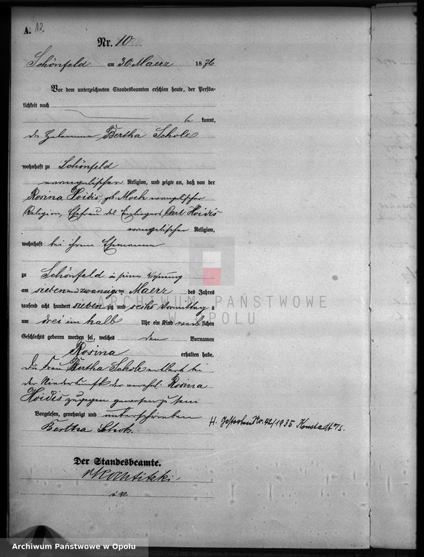 image.from.unit.number "Geburts-Haupt-Register Standesamts Schönfeld pro 1876"