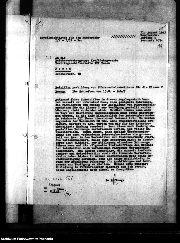 Obraz 15 z jednostki "Ausbildung von Führerscheinanwärtern für die Klasse 2. Beschlagnahme polnischer Fuhrunternehmen. Schmiede in Verkehrsbetrieben."