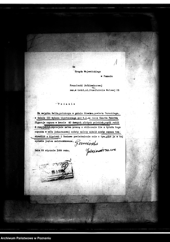 Obraz 5 z jednostki "Wykreślenie czynszu z majątku Balin /gmina Niewiesz/ powiatu tureckiego"