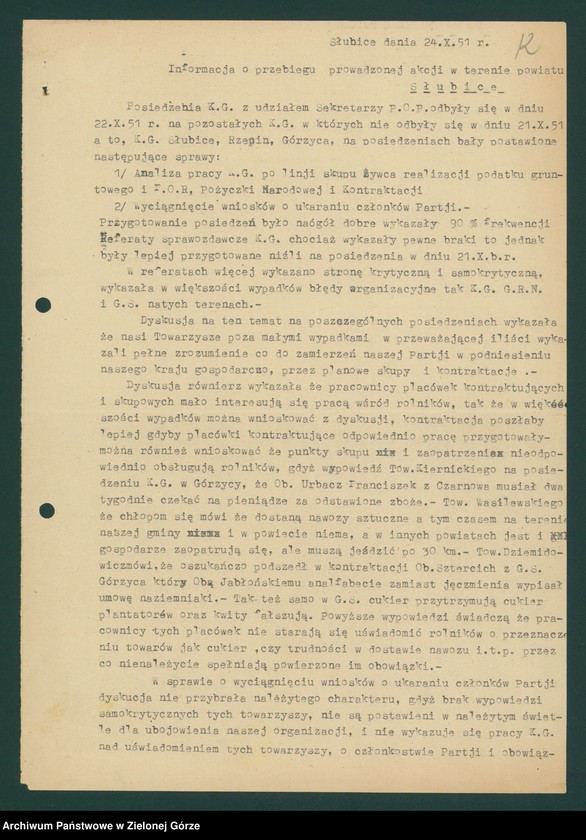 image.from.unit.number "Sektor organizacyjny i kadr: Działalność komitetów gminnych i gromadzkich w zakresie rolnictwa - oceny, analizy, sprawozdania i informacje Wydziału, komitetów powiatowych i pracowników KW "