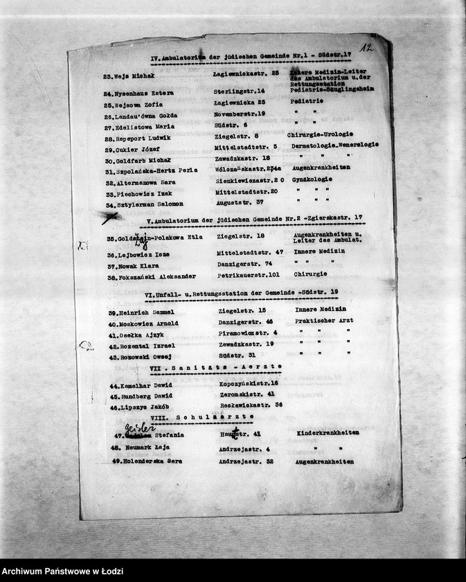 Obraz 15 z jednostki "Zdrowotność [M.in. zarządzenia dotyczące zdrowia ludności, zakładanie szpitali i ambulatoriów, walka z chorobami zakaźnymi, higiena getta, lekarze, inspektorzy sanitarni]"