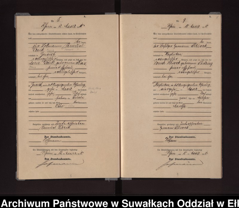 image.from.unit.number "Geburts-Neben-Register des Königlichen Preussischen Standes-Amtes Gneist Kreis Lötzen"