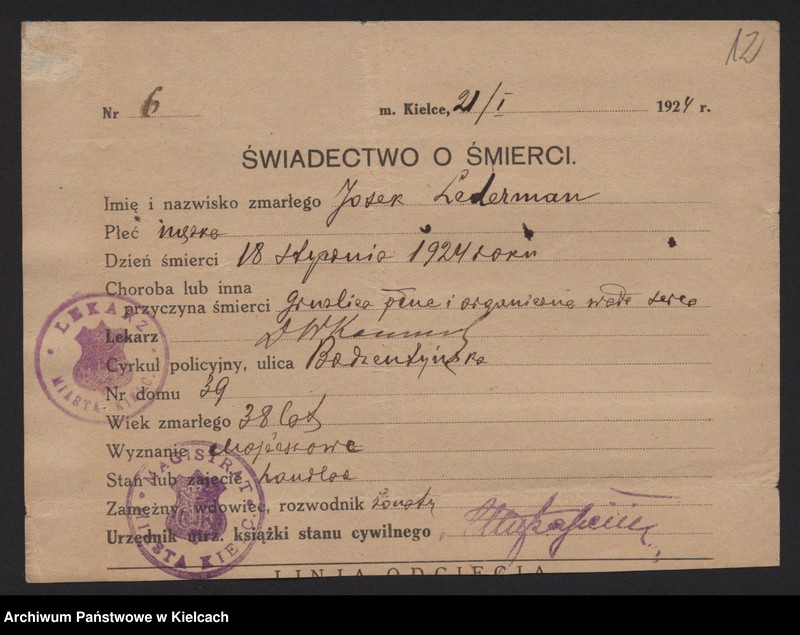 image.from.unit.number "Załączniki do akt zgonu Okręgu Bożniczego Kielce za rok 1924"