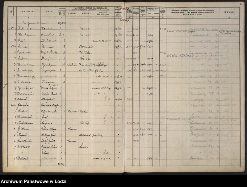 Obraz 8 z jednostki "Księga kontroli ruchu ludności (rejestr osób opuszczających gminę) Łódź, komisariat VII, nr 4282-4531, nr 1-4042"