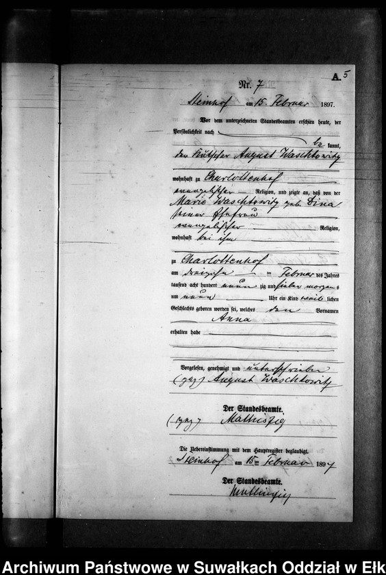 image.from.unit.number "Geburts-Neben-Register des Preussischen Standes-Amtes Gr. Strengeln Kreis Angerburg"