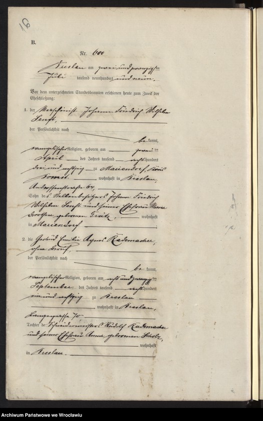 image.from.unit.number "Heiraths-Haupt-Register Breslau I 1909 Band 4"