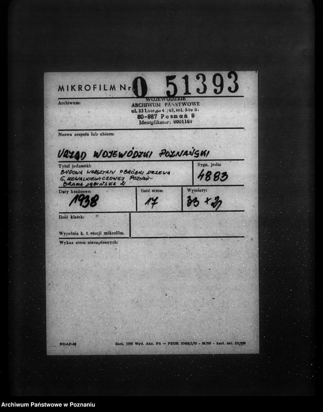 Obraz 2 z jednostki "Budowa warsztatu obróbki drzewa G. Kowalkiewiczowej Poznań Brama Dembińska 2"
