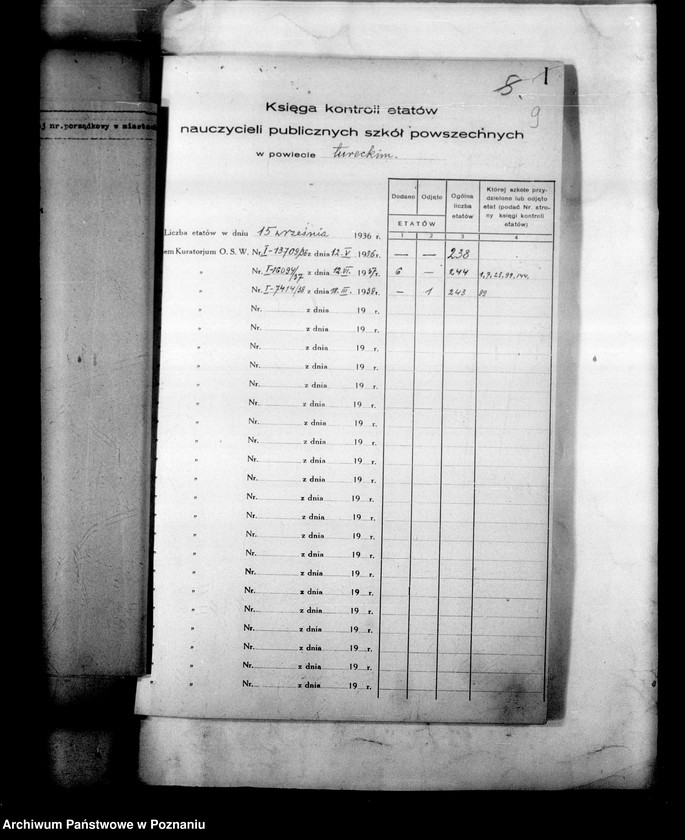 Obraz 13 z jednostki "Inspektorat Szkolny- Turek [księga kontroli etatów]"