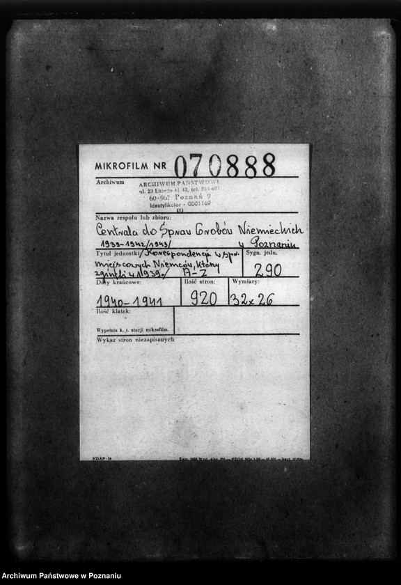 Obraz 2 z jednostki "Korespondencja w sprawie miejscowych Niemców, którzy zginęli w 1939 roku A - Z"