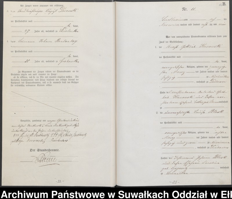 image.from.unit.number "Heiraths-Haupt-Register des Königlichen Preussischen Standes-Amtes Lucknainen Kreis Sensburg für das Jahr 1884 [do 1887]"