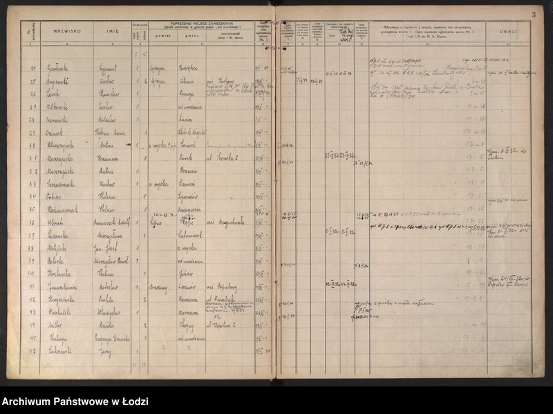 Obraz 6 z jednostki "Księga kontroli ruchu ludności (rejestr osób przybywających do gminy) Łódź, zameldowania pozaankietowe, komisariat XI, nr 1-1263"