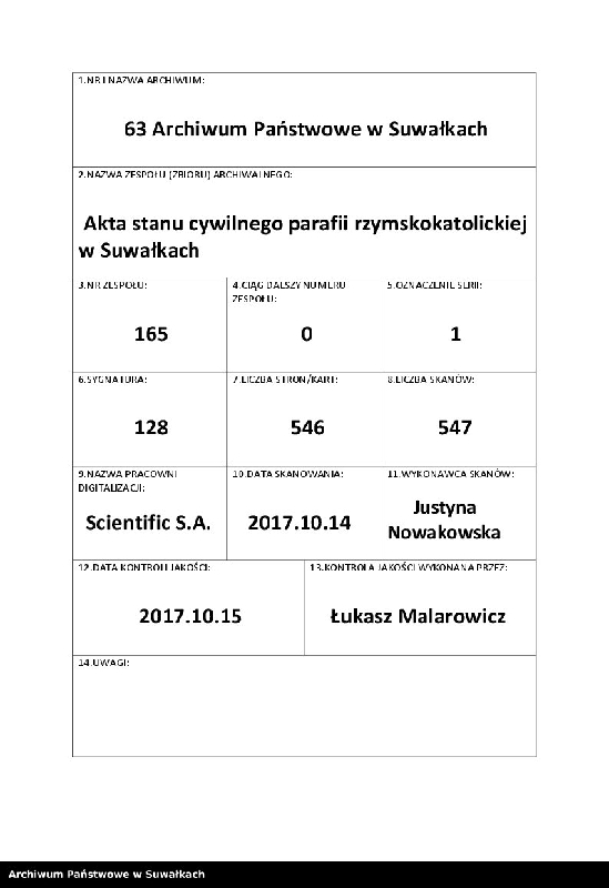 Obraz 1 z jednostki "Kniga dublikat" aktov" grażd. Sostojanija o rodivšichsja brakosočetav[šichsja] i umieršich" za 1914 god". Suwałki"
