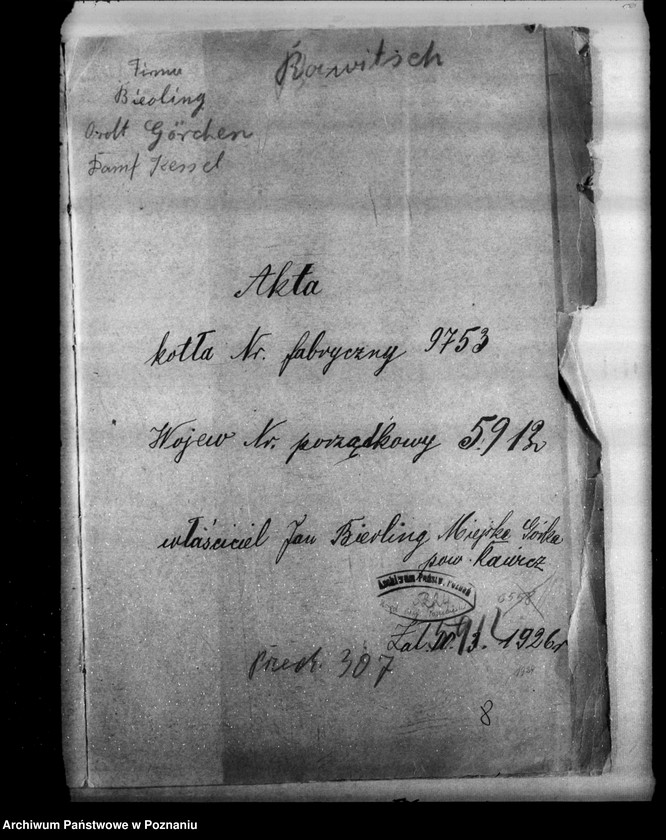 image.from.unit.number "Cegielnia i Fabryka Dachówek J. Bierlinga w Miejskiej Górce powiat rawicki nr woj. kotła 5912"
