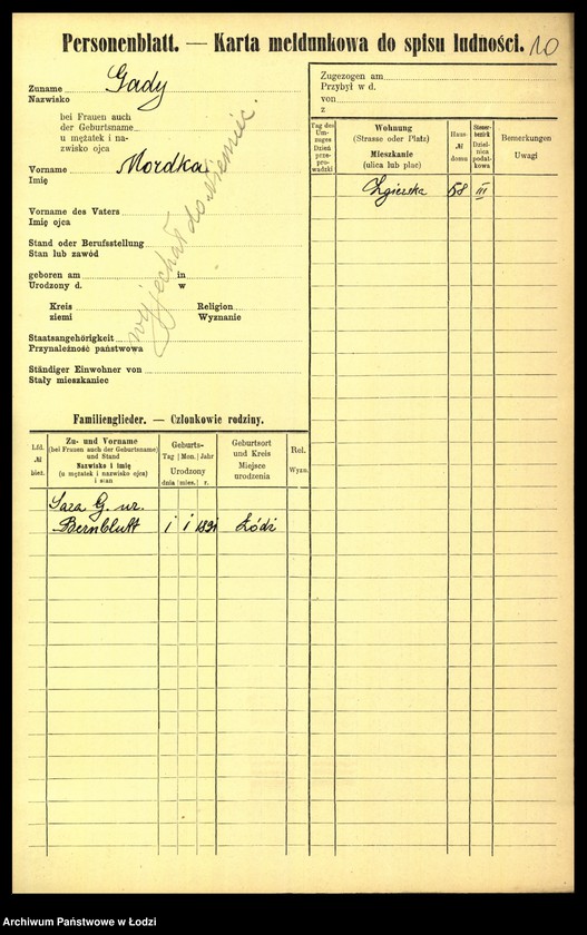 Obraz 12 z jednostki "[Spis ludności Łodzi] Gadułka - Gajewski"