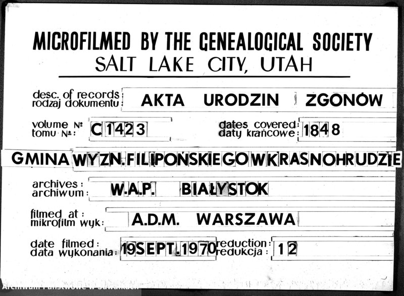 image.from.unit.number "Duplikaty Urodzonych Zaślubionych i Zmarłych Sekty Filiponów z Gminie Krasnohruda z 1848 r."