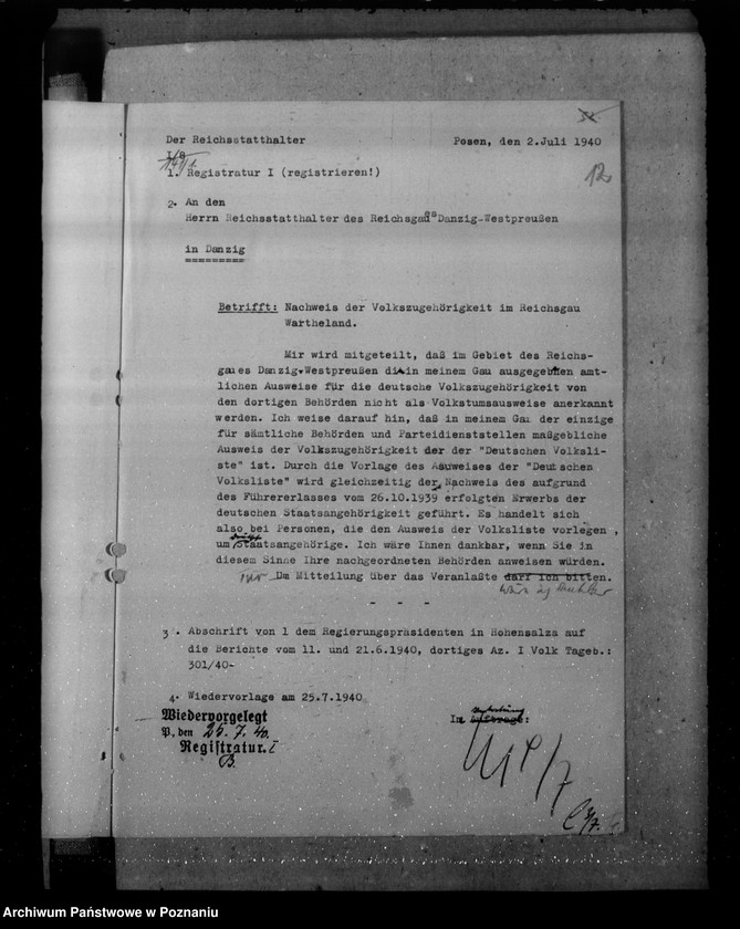 Obraz 16 z jednostki "Zarządzenia i korespondencja w sprawie zaświadczeń o pochodzeniu niemieckim"