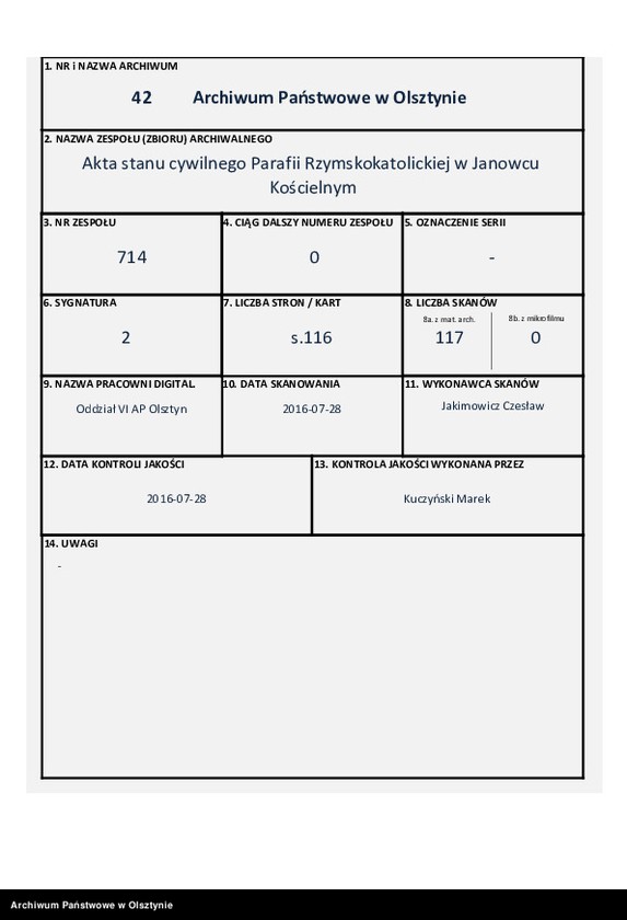 Obraz 1 z jednostki "[Akta urodzeń, małżeństw, zgonów]"