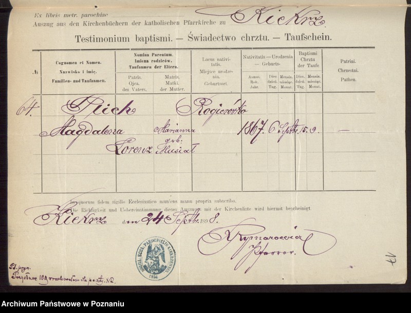 Obraz 19 z jednostki "Die von den Verlobten beigebrachten Urkunden zur Eheschliessung pro 1898"