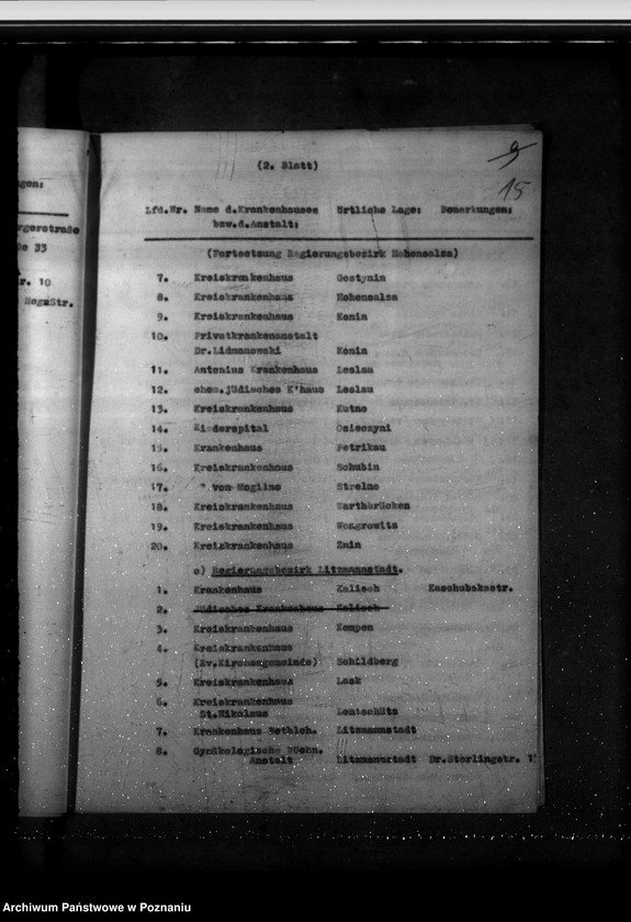 Obraz 19 z jednostki "Verzeichnis der Krankenhäuser, Heil- und Pflegeanstalten im Reichsgau Wartheland"