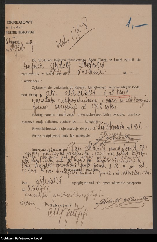 Obraz 3 z jednostki "Adolf Meister i S-ka- warsztaty elektrotechniczne i biuro instalacyjne"