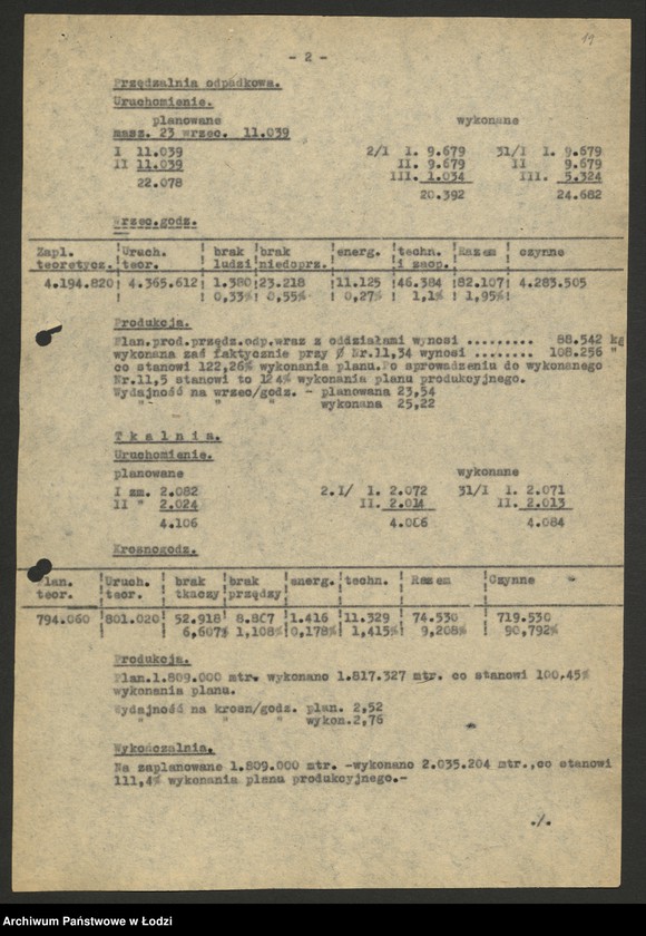 Obraz 20 z jednostki "Państwowe Zakłady Przemysłu Bawełnianego nr 2; protokoły z narad technicznych, raporty dzienne z wykonania produkcji, [meldunki o zarobkach]"