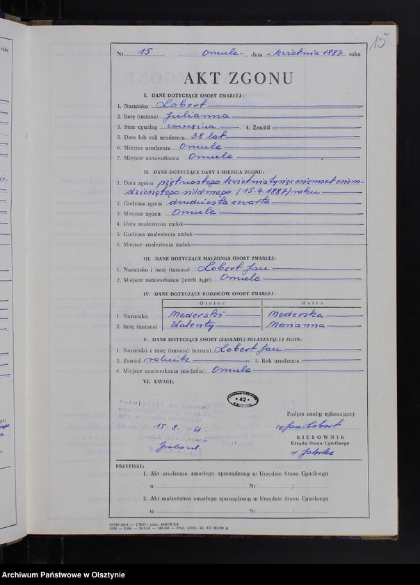 image.from.unit.number "Księga zgonów Nr 1 - 33 i 1 - 55 /przepisana w języku polskim z oryginału niemieckiego w dniach 14.08.-21.08.1961/"