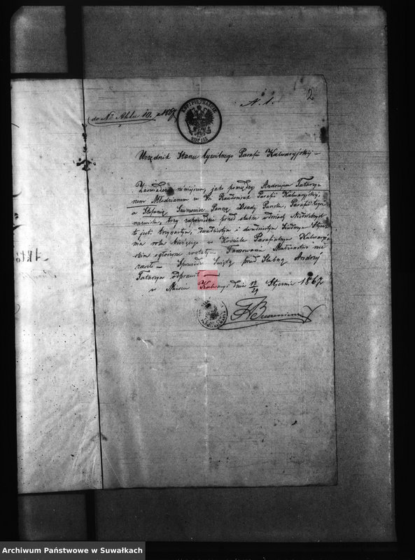 image.from.unit.number "Dowody do akt ślubnych Parafii Puńsk za r 1867"