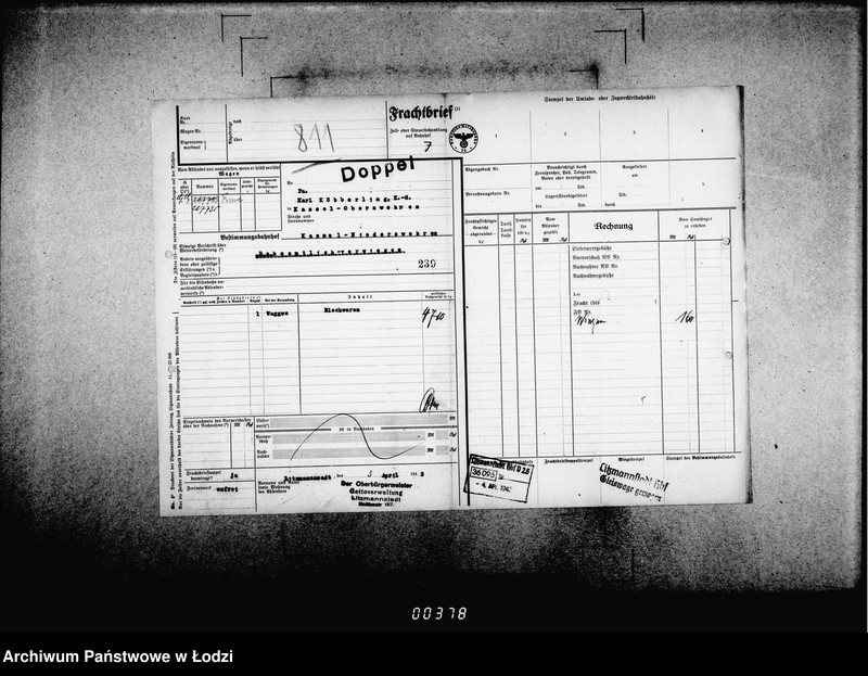 Obraz 11 z jednostki "Frachtbriefe [doppel einige Ausgang] vom 801-1300. [Wtórniki listów przewozowych]"