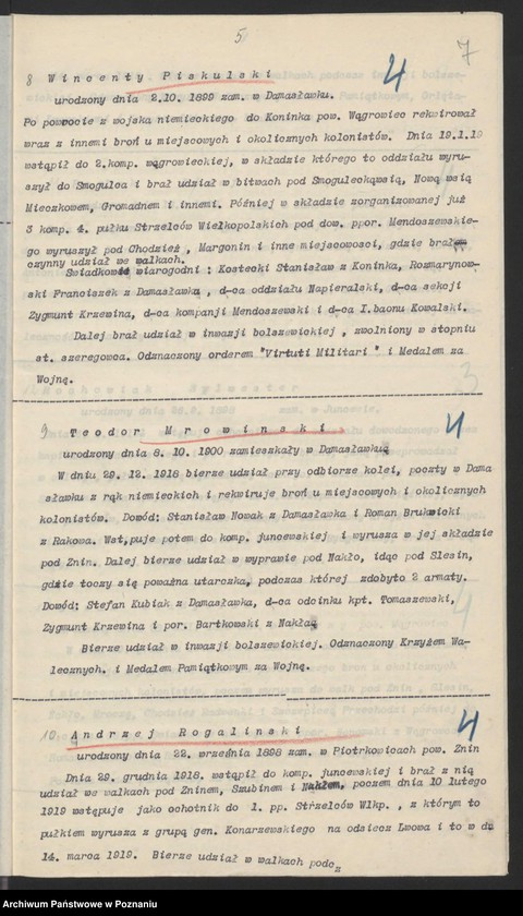 Obraz 9 z jednostki "Koło Damasławek, powiat Wągrowiec, członkowie Związku Powstańców Wielkopolskich którzy zasługują na odznaczenia."