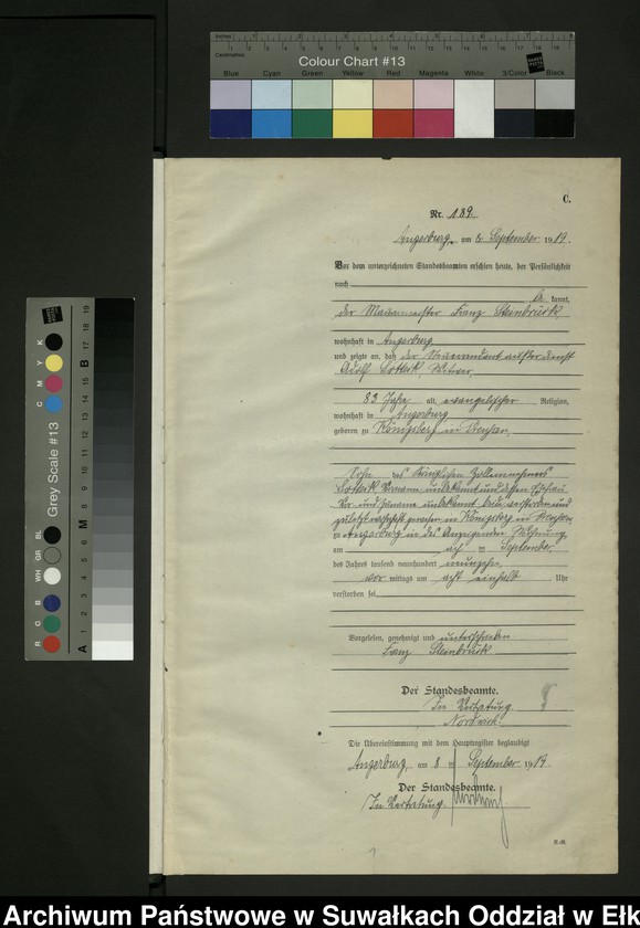 image.from.unit.number "C2. Sterbe - Register (Neben - Register) Standesamt Angerburg einschl. der Bezirke Gross Strengeln, Kehlen und Prinowen No 189 bis 272"