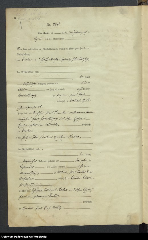 image.from.unit.number "Heiraths-Haupt-Register Breslau IV 1900 Band 2"